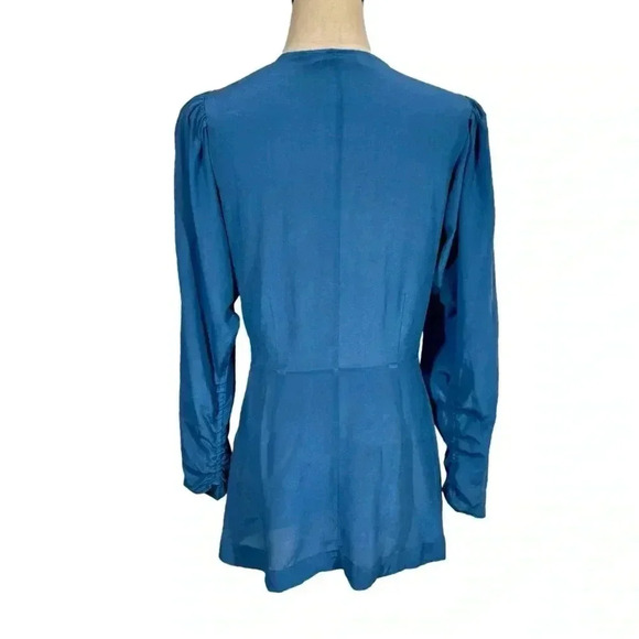 Mariacher Maria Cher Olite Rosario Silk Ruched Short Long Sleeve Mini Dress Blue - Picture 5 of 12